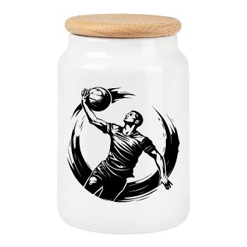 Volleyball Player Silhouette - Cookie Jar with Wooden Lid - white - Front