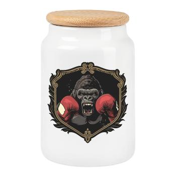 Boxeur Gorilla MMA - Boîte à biscuits avec couvercle en bois - blanc - Devant