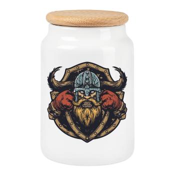 Viking Boxer MMA - Cookie Jar with Wooden Lid - white - Front