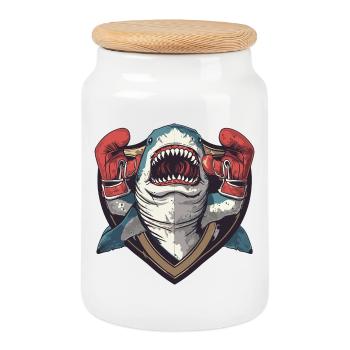 Shark Boxer MMA - Cookie Jar with Wooden Lid - white - Front