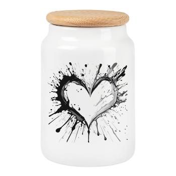 Ink Heart Splatter - Cookie Jar with Wooden Lid - white - Front