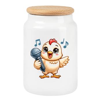 Küken Karaoke mit Mikrofon - Keksdose mit Holzdeckel - Weiß - Vorne