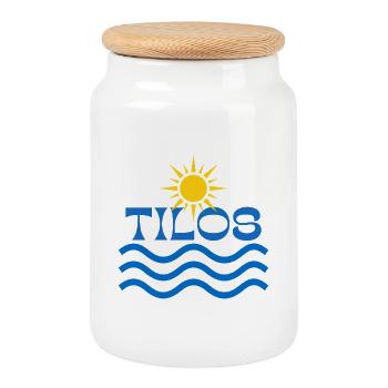 Tilos Sun Waves Logo - Boîte à biscuits avec couvercle en bois - blanc - Devant