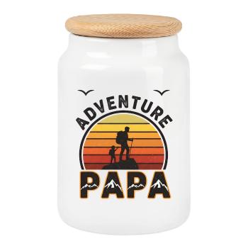 Dad Adventure in the Mountain - Cookie Jar with Wooden Lid - white - Front