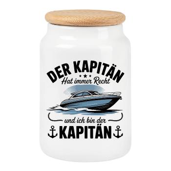 Capitaine de bateau, permis de bateau - Boîte à biscuits avec couvercle en bois - blanc - Devant