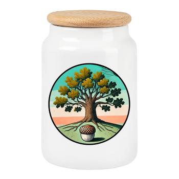 Arbre de vie rétro avec gland - Boîte à biscuits avec couvercle en bois - blanc - Devant