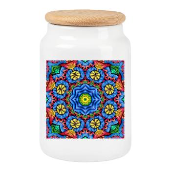 Kaleidoscope Mandala Color Fire - Cookie Jar with Wooden Lid - white - Front