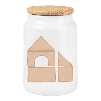 Modèle de construction de maisons en blocs de construction en bois - Boîte à biscuits avec couvercle en bois - blanc - Devant