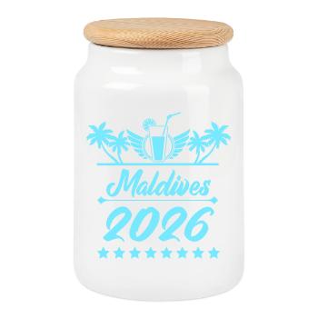 Maldives 2026 Beach Dream - Cookie Jar with Wooden Lid - white - Front