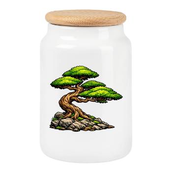 Illustration d’arbre bonsaï – Zen Design pour Naturlie - Boîte à biscuits avec couvercle en bois - blanc - Devant