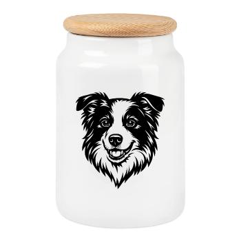 Portrait du Border Collie – Fan de chiens - Boîte à biscuits avec couvercle en bois - blanc - Devant