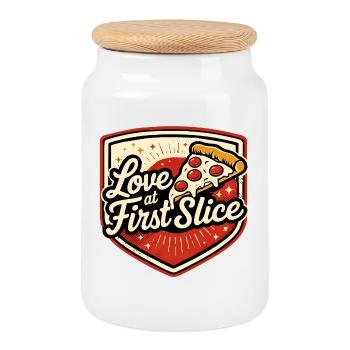 Pizza Love at first Slice - Cookie Jar with Wooden Lid - white - Front