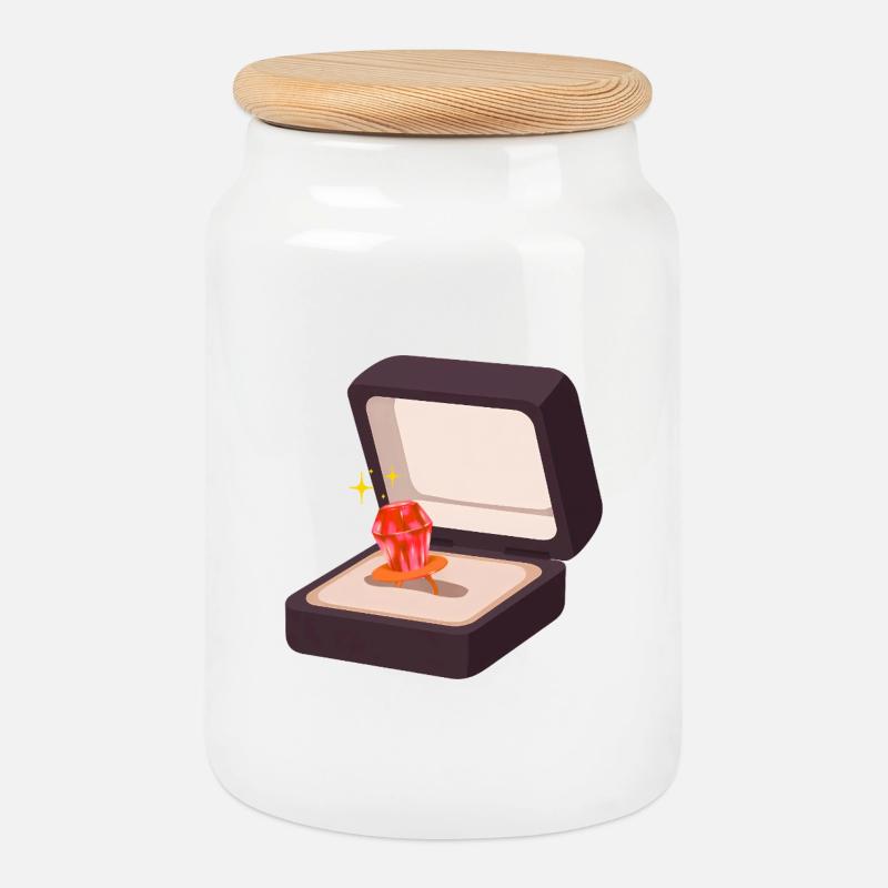 Candy Ring Proposal Engagement Marry Wedding - Cookie Jar with Wooden Lid - white