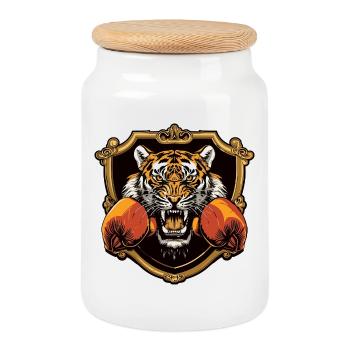 Tiger Boxer MMA - Cookie Jar with Wooden Lid - white - Front