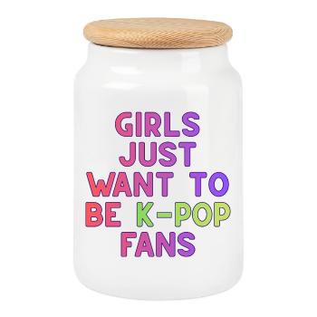 Les filles veulent juste être fans de K-pop - Boîte à biscuits avec couvercle en bois - blanc - Devant