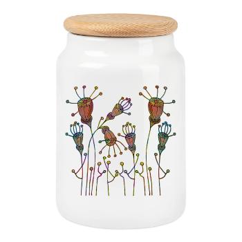 Flowers - Cookie Jar with Wooden Lid - white - Front