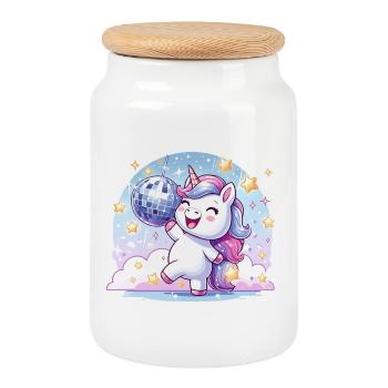 Pastellunicorn Disco Party - Keksdose mit Holzdeckel - Weiß - Vorne