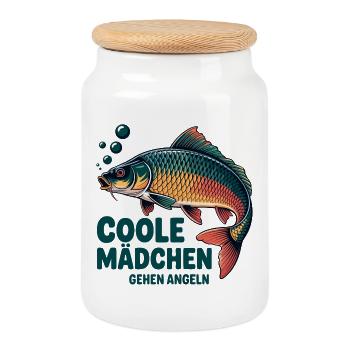 Cool girls go fishing - Cookie Jar with Wooden Lid - white - Front