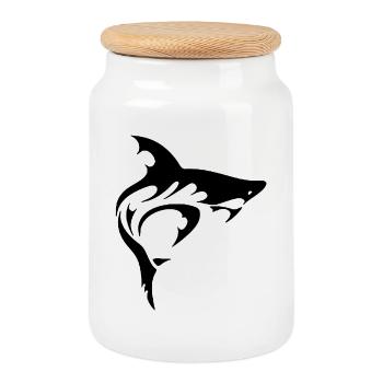 Shark - Cookie Jar with Wooden Lid - white - Front