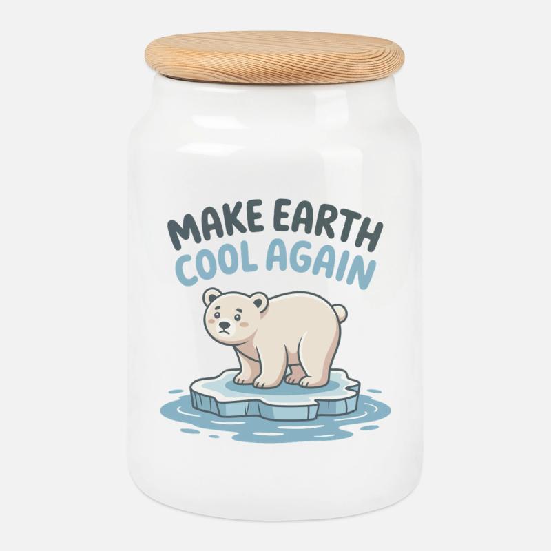 Make Earth Cool Again - Cookie Jar with Wooden Lid - white