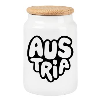 Austria - Austria Bubble Heart Typo - Cookie Jar with Wooden Lid - white - Front