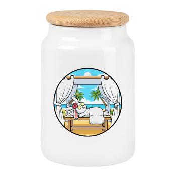 Strand-Spa-Hase Hasen-Entspannungskunst - Keksdose mit Holzdeckel - Weiß - Vorne