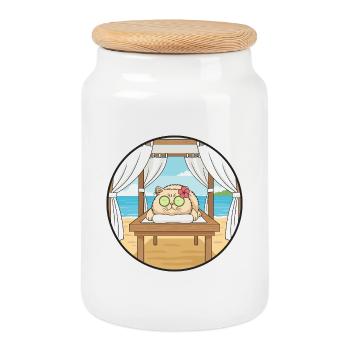 Art relaxant du chat au spa de plage - Boîte à biscuits avec couvercle en bois - blanc - Devant