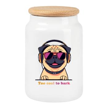 Pug DJ: Too Cool To Bark - Cookie Jar with Wooden Lid - white - Front