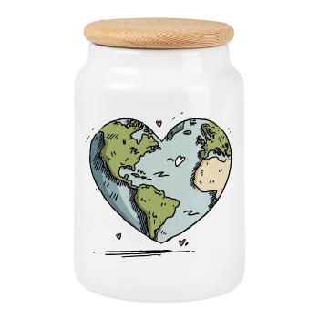 Heart of the Earth Globe - Cookie Jar with Wooden Lid - white - Front