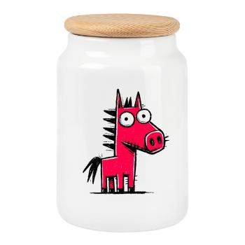 Colorful Pony Doodle - Cookie Jar with Wooden Lid - white - Front