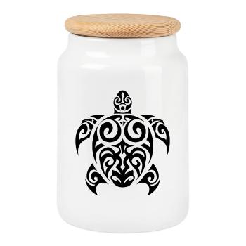 Tortue marine - Boîte à biscuits avec couvercle en bois - blanc - Devant
