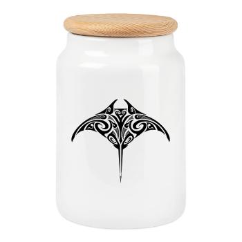 Maori-Manta-Rochen-Stammestattoo - Keksdose mit Holzdeckel - Weiß - Vorne