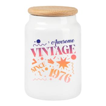 Vintage 1976 - Cookie Jar with Wooden Lid - white - Front