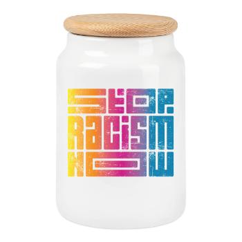 Stop Racism Now - Cookie Jar with Wooden Lid - white - Front
