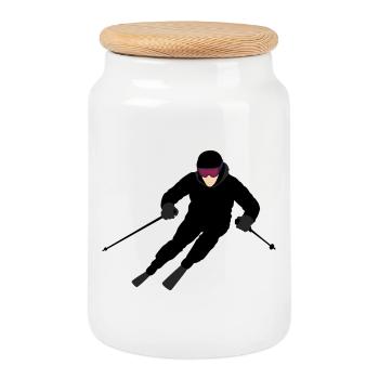 Skieur dynamique - Boîte à biscuits avec couvercle en bois - blanc - Devant