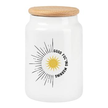 Good Fuc*ing Morning Design - Cookie Jar with Wooden Lid - white - Front