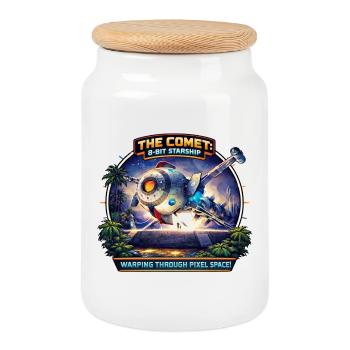 The Comet – 8-Bit Starship - Cookie Jar with Wooden Lid - white - Front