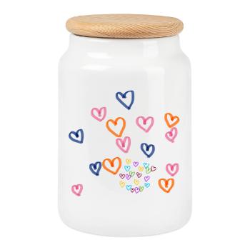Motif de rangées de cœur coloré - Boîte à biscuits avec couvercle en bois - blanc - Devant