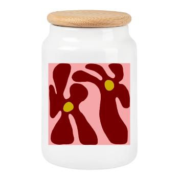 Rote Blumen Minimalistisches Design - Keksdose mit Holzdeckel - Weiß - Vorne