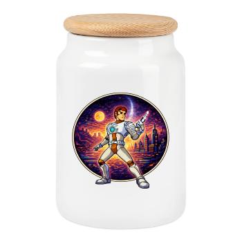 Pixel Captain – Retro Sci-Fi Hero - Cookie Jar with Wooden Lid - white - Front