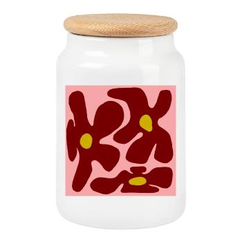 Rote Blumen Organisches Design -V2 - Keksdose mit Holzdeckel - Weiß - Vorne