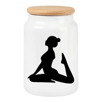 Yoga Silhouetten schwarz Schattenfigur Meditation - Keksdose mit Holzdeckel - Weiß - Vorne