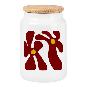Red Flowers Minimalist Transparent Design - Cookie Jar with Wooden Lid - white - Front