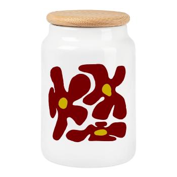 Red Flowers Organic Transparent Design -V2 - Cookie Jar with Wooden Lid - white - Front