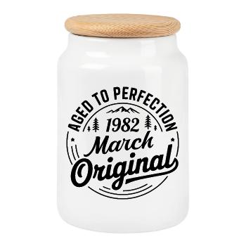 March 1982 – Legend of the Peaks and Mountains - Cookie Jar with Wooden Lid - white - Front