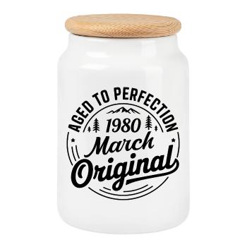 March 1980 – Legend of the Peaks and Mountains - Cookie Jar with Wooden Lid - white - Front