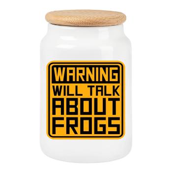 Warning Will Talk About Frogs Frog Funny Animal - Cookie Jar with Wooden Lid - white - Front