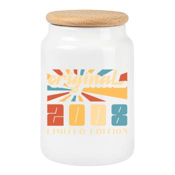 18th birthday, 18 years, original 2008 - Cookie Jar with Wooden Lid - white - Front