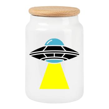 UFO Alien Raumschiff Licht - Keksdose mit Holzdeckel - Weiß - Vorne