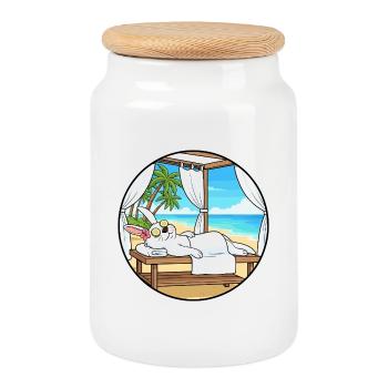 Art relaxant du lapin de plage Spa - Boîte à biscuits avec couvercle en bois - blanc - Devant